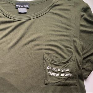 Olive Green Embroidered Stitched Pocket Tee